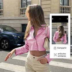 Camisa Corta de Rayas Rosada y Blanca
