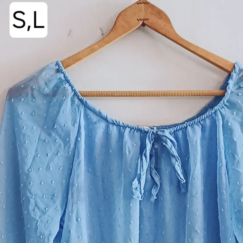 Blusa manga larga escote redondo tejido fino con forro y transparencias