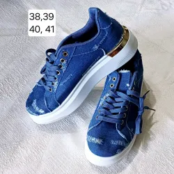 Tenis de lona de mezclilla suela de plaraforma mediana