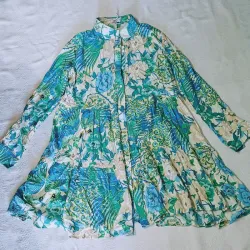 Vestido camisero can can estampado turquesa mangas largas 