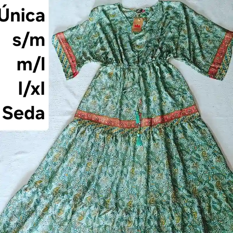 Vestido largo de seda estampados varios colores manga 3/4