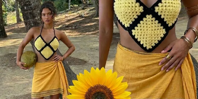 Blusa + bolso granny square amarillo y negro