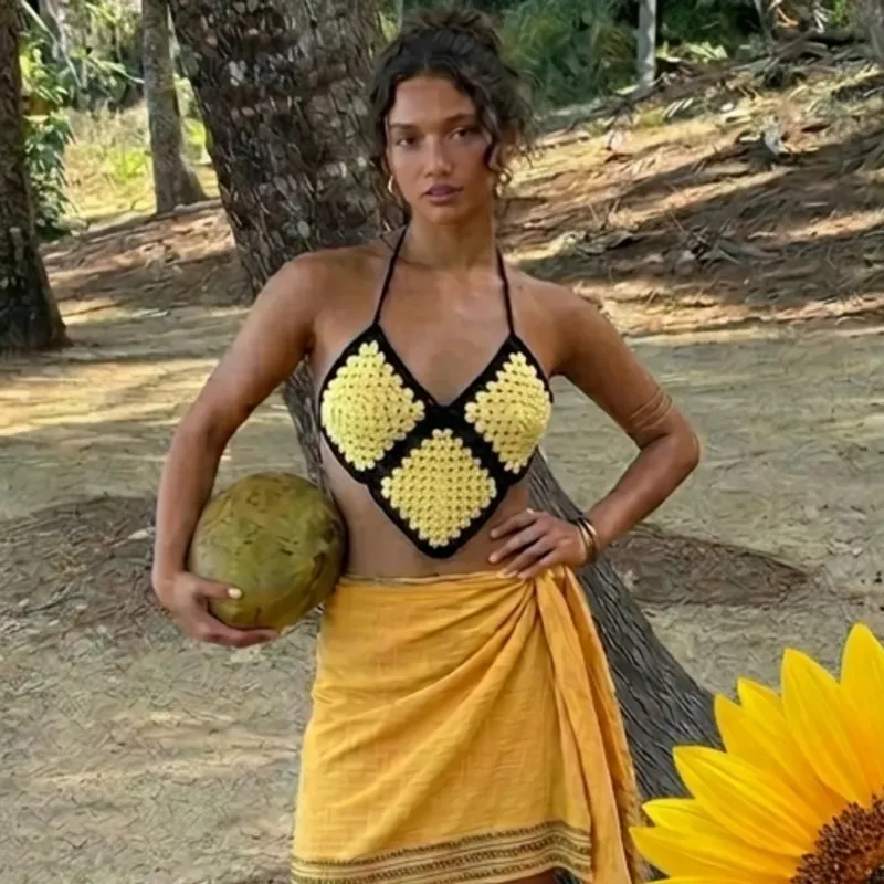 Blusa + bolso granny square amarillo y negro