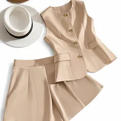 Breasted Vest and Shorts 2 Pieces Set