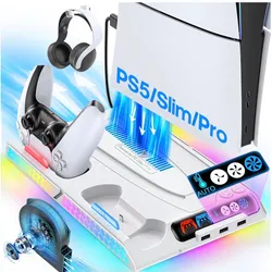 Base RGB de enfriamiento carga y soporte de audífonos para ps5 todas las versiones 