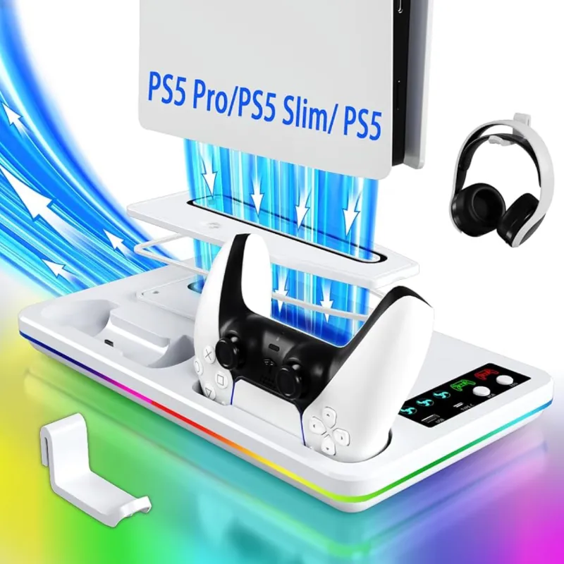 Base RGB de enfriamiento carga y soporte de audífonos para ps5 todas las versiones