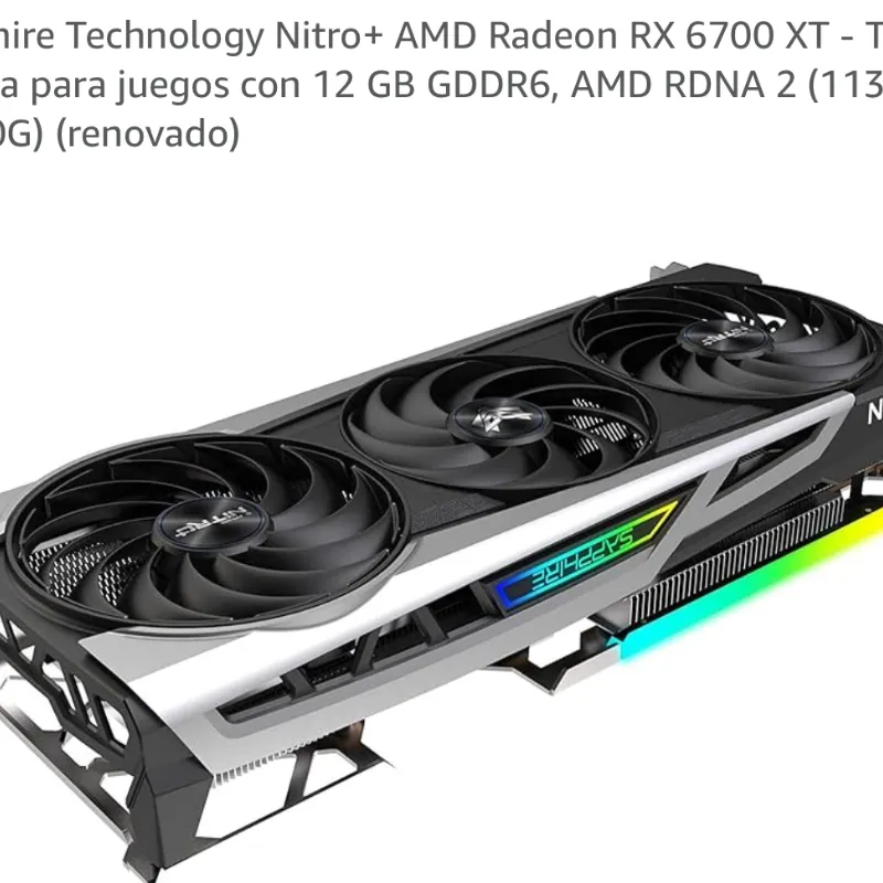 GPU Sapphire Technology Nitro+ AMD Radeon RX 6700 XT - Tarjeta gráfica para juegos con 12 GB GDDR6, AMD RDNA 2
