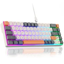 Teclado marca CORBOBO SK968 60%, teclado para juegos retroiluminado RGB con cable USB-C, portátil de 68 teclas, mini teclados compactos para viajes de negocios, oficina, juegos de PC (SK968, gris y naranja)