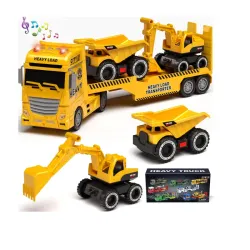 Camión Transportador + Excavadora y Volqueta 🚧 Juguete de Construcción con Sonido