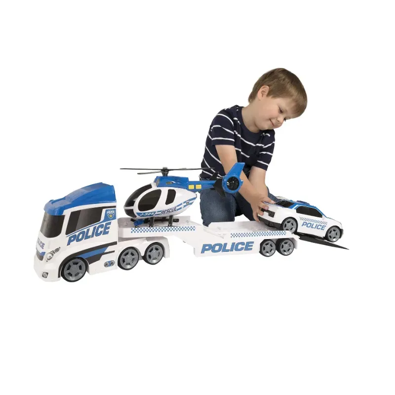 Set de Policía 🚓 Camión Transportador + Helicóptero + Patrulla