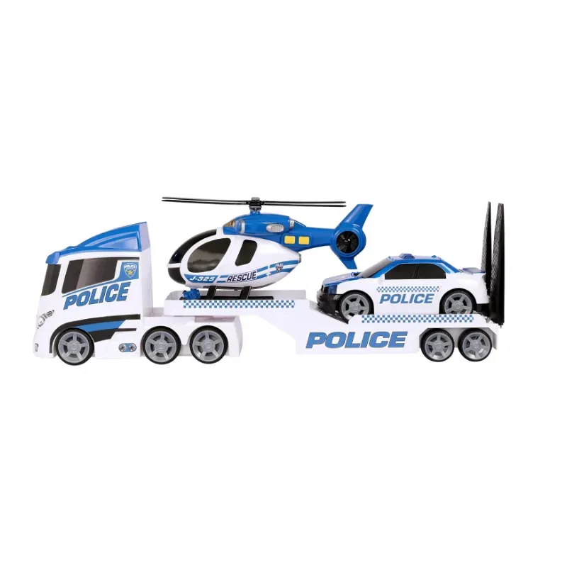 Set de Policía 🚓 Camión Transportador + Helicóptero + Patrulla