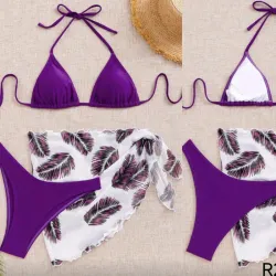 Bikini set 3 piezas color morado