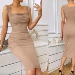 Vestido midi ajustado color crema