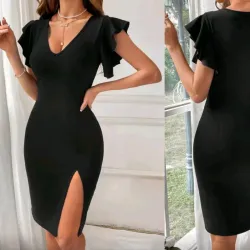 Vestido midi ajustado color negro