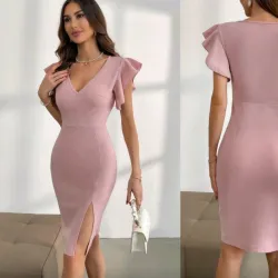 Vestido midi ajustado color rosa