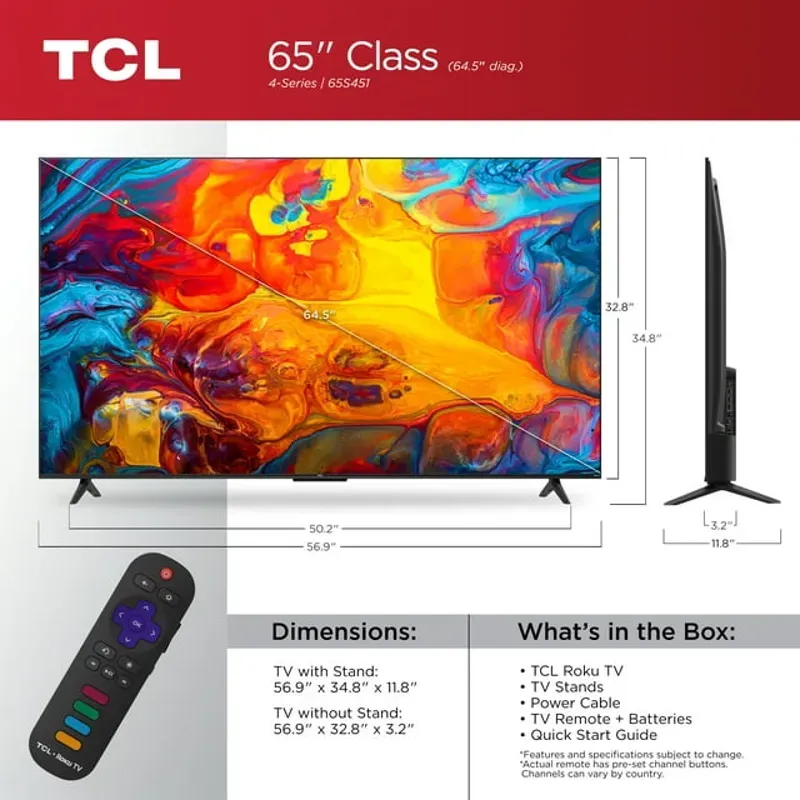 TCL 65" Class 4-Series 4K UHD HDR Smart Roku TV - 65S451