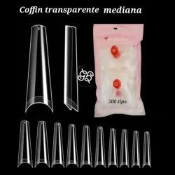 Paquete de 500 tips coffin transparente medianas