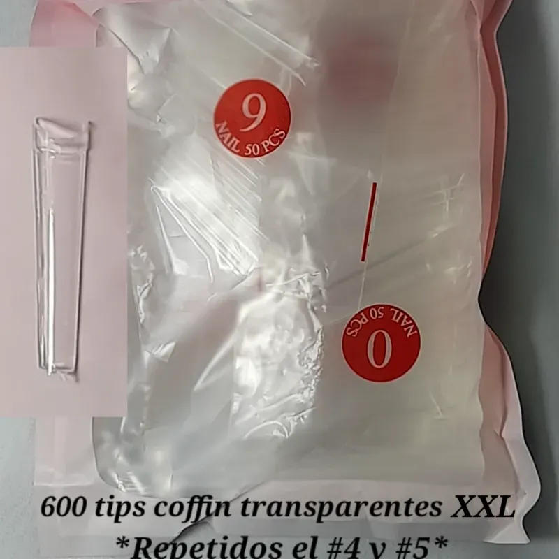 Paquete de 600 tips Coffin transparente XXL