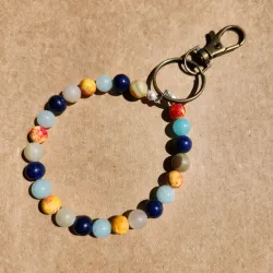 Charm de lapizlasuli, aquamarina, jaspe volcánico y ágata