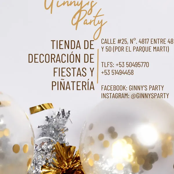 GINNY'S PARTY: ¡TODO PARA TU EVENTO EN UN SOLO LUGAR!
¿Imaginas organizar la fiesta perfecta sin perder horas interminables buscando ideas y productos dispersos?
En Ginny’s Party resolvemos eso por ti. Somos tu tienda de *decoración para eventos* especializada en ofertar artículos únicos para que puedas crear experiencias memorables, liberándote del estrés para que solo te preocupes por disfrutar.
*Encuentra la solución perfecta para cada detalle:*
* Ofrecemos *SETS DE ARCO TEMATICO* completos y *GLOBOS DE COLORES*  de alta calidad, *GLOBOS DE NUMEROS* que transforman cualquier espacio en un escenario mágico al instante.
*   *Consigue el ambiente perfecto fácilmente.* Completa tu evento con nuestras *VELAS VOLCANICAS*, *CORTINAS DECORATIVAS* y *PIÑATAS PERSONALIZADAS* que aportan el toque final espectacular.
*   *Di adiós a los regalos impersonales.* Creamos *REGALOS PERSONALIZADOS*, *TOPPERS PARA CAKE* y *CAJAS SORPESA* únicas que convierten un detalle en el momento más emotivo de la celebración.
Para completar, tenemos *JUGUETES PIÑATEROS* y *JUGUETES GENERALES* y artículos varios para regalar, acompañados de nuestras *BOLSAS DE REGALO*.

*✨ En un solo clic, encuentras todo: decoración para eventos, cumpleaños, globos, piñatas, juguetes, disfraces, regalos y mucho más ✨*

*¡Visita nuestro catálogo digital y deja que la fiesta comience!
