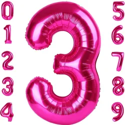 Globo foil número 3 rosa intenso