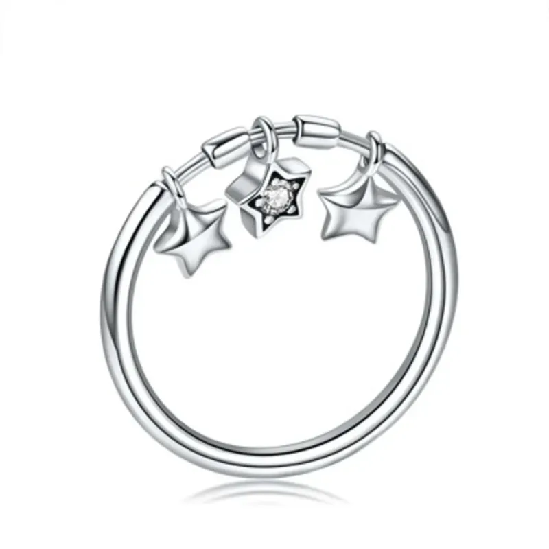 Anillos De Dedo De Estrella Colgante 100% Plata Esterlina 925