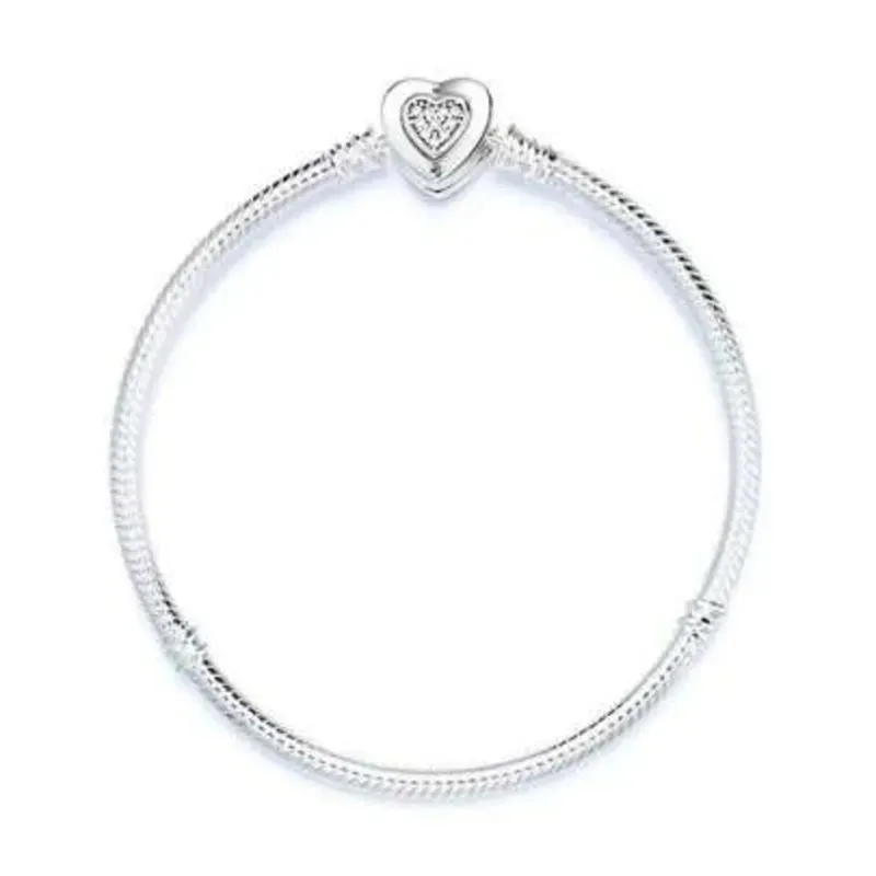 Pulsera básica de plata esterlina con cuentas de diamante de forma de corazón