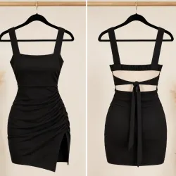 Vestido Negro corte en pierna