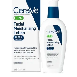 Loción Hidratante facial CeraVe de noche con ceramidas, niacinamida y ácido hialurónico, 3 Oz 
