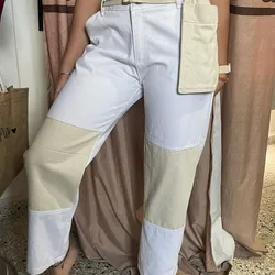 Jean blanco y beige con bolsillo exterior 