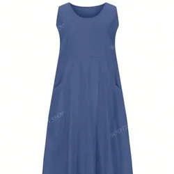 Vestido azul de Hilo con Bolsillos