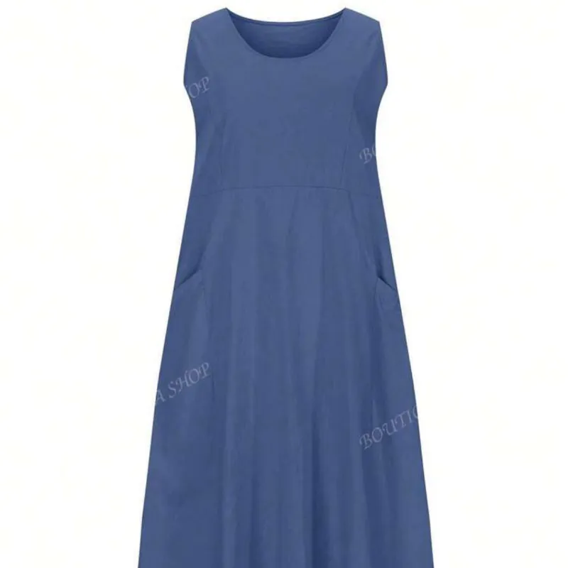 Vestido azul de Hilo con Bolsillos