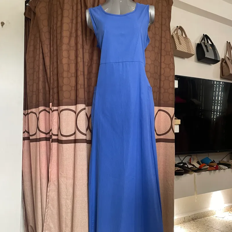 Vestido azul de Hilo con Bolsillos