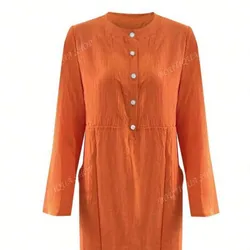 Vestido de hilo naranja con bolsillos 