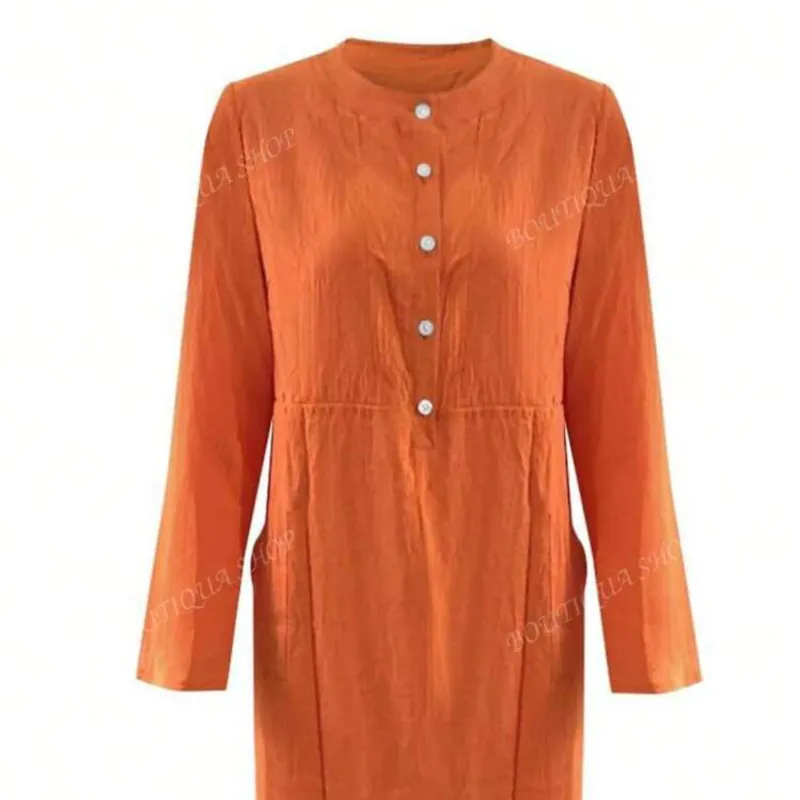 Vestido de hilo naranja con bolsillos 
