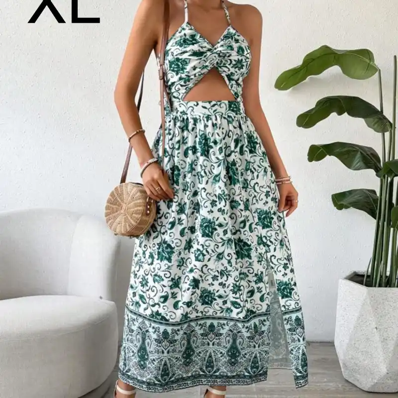 Vestido estampado verde 