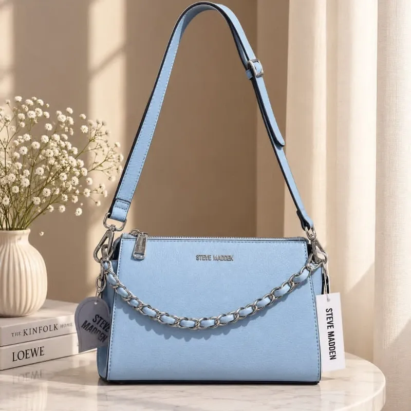 Bolsa Crossbody Steve Madden Saffiano Celeste con Cadena