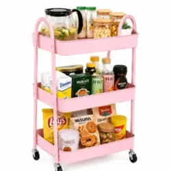 Carrito Organizador Metálico De 3 Niveles Rosado