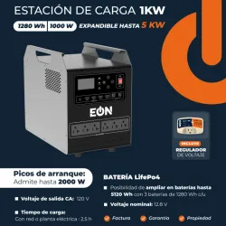 Estación de Carga 1KW  1280 Wh  1000 W  expandible hasta 5 KW, con protector de voltaje 