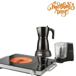 Estufa Infrarroja 1500W Royal + Cafetera Eléctrica Negra + Miniprocesador De Alimentos Royal