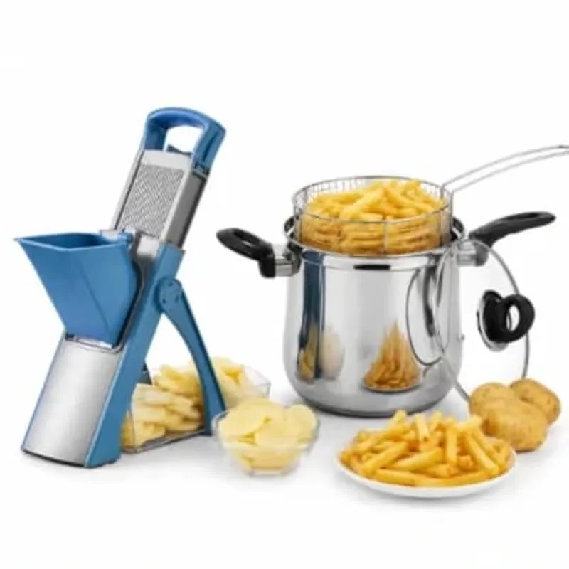 Freidora De Aceite Con Canasta Escurridora + Cortador Manual Vertical De Verduras