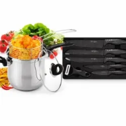 Freidora De Aceite Con Canasta Escurridora + Set De Cuchillos De Cocina Negros