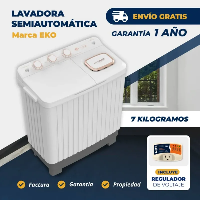 Lavadora Semiautomática 7kg Eko, con protector de voltaje