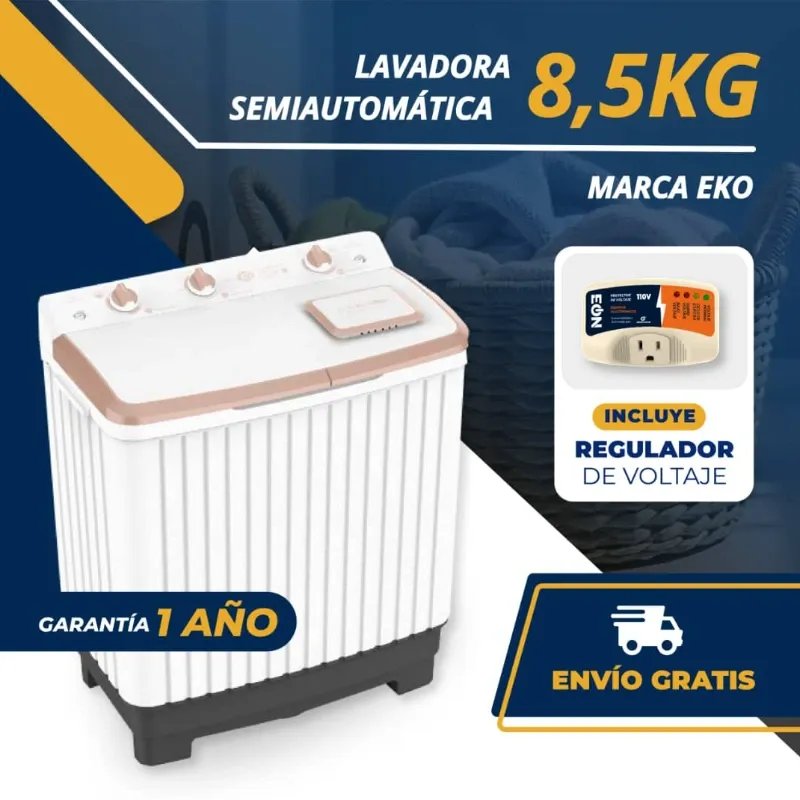 Lavadora Semiautomática Eko de 8.5 kg, con regulador incluido