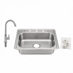 Llave Cuello De Ganso Tiro Rápido + Fregadero De Acero Inoxidable