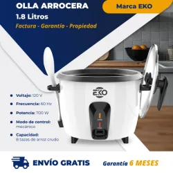 Olla arrocera Eko de 1.8L, color blanco y negro
