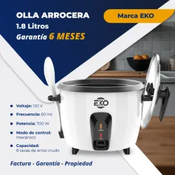 Olla arrocera Eko de 1.8L, color blanco y negro