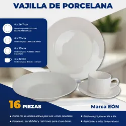 Set De Vajilla De Porcelana de 16 Piezas
