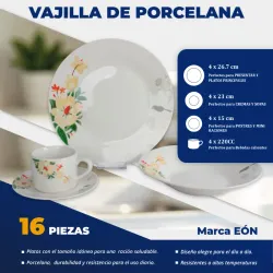 Set De Vajilla De Porcelana de 16 Piezas