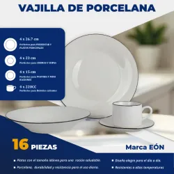 Set De Vajilla De Porcelana de 16 Piezas